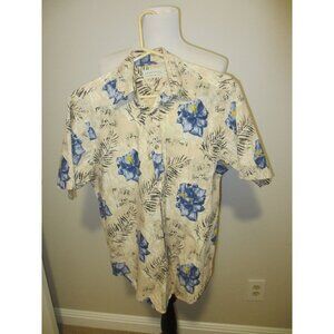 Crossings Mens Hawaiian Short Sleeve Shirt S/CH 100% Cotton Blue Floral Beige Tr